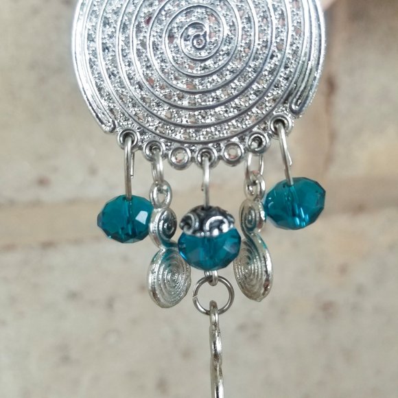 Boho gypsy Teal beads Chandelier earrings spiral casual - Picture 3 of 8